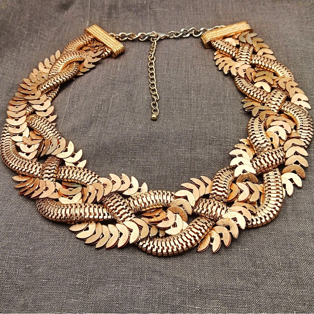 Vintage Gold Tone Chunky Choker. Multi Strand Adjustable Necklace